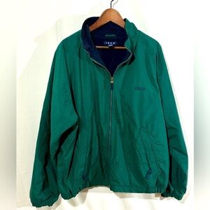 Vintage Izod Green Full Zip Jacket Nylon Shell Fleece Lined Size L